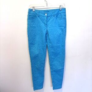 Cache‎ Turquoise Flower Embroidered Straight Pants - Women's Size 2 Vintage